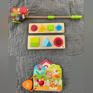 HAPE Toddler Bundle Colorful Wooden Shape Sorting Puzzle Push Toy Book Set Wood